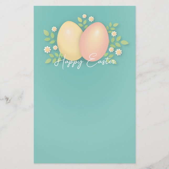 Happy Easter eggs pastel floral spring design Stationery (Front)