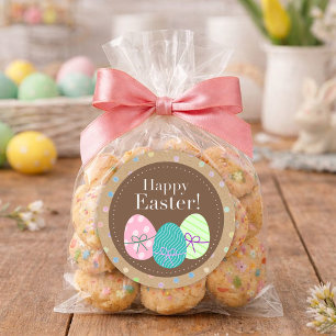 Happy Easter Eggs Polkadots On Faux Kraft Paper Classic Round Sticker