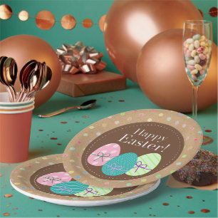 Happy Easter Eggs Polkadots On Faux Kraft Paper Paper Plate