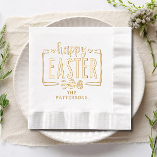 Happy Easter Eggs Script Personalized Name Foil Napkins