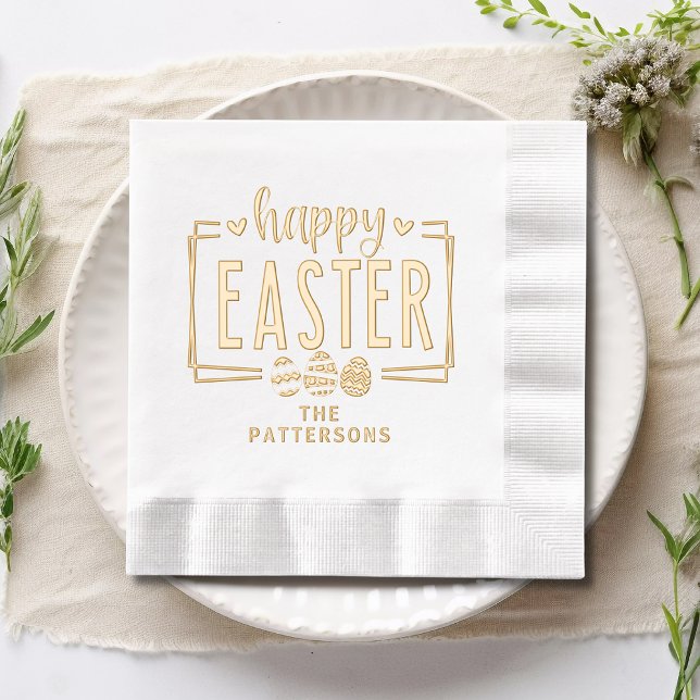 Happy Easter Eggs Script Personalized Name Foil Napkins (Creator Uploaded)