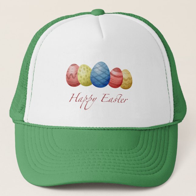 Happy Easter Eggs Trucker Hat – Cute Spring Pastel (Front)