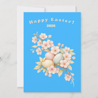 Happy Easter Elegant Floral Cherry Blossom Pastel  Holiday Card