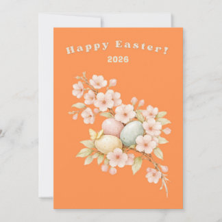Happy Easter Elegant Floral Cherry Blossom Spring  Holiday Card