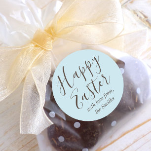 Happy Easter Elegant Script Gift Favour Blue Classic Round Sticker