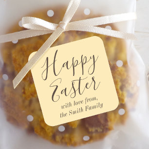 Happy Easter Elegant Script Gift Favour Yellow Square Sticker