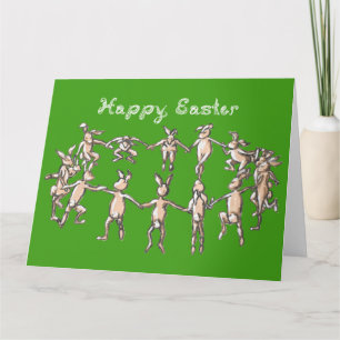 Happy Easter Fabric Font Bunnies Dancing Printable Card