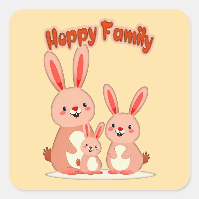 Happy Easter Family – Cute Bunny - Autocolante Square Sticker (Front)