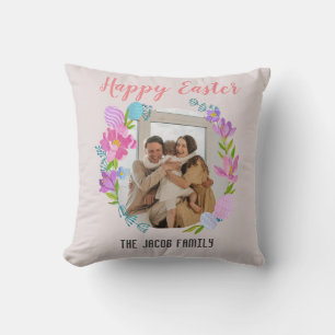 Happy Easter family,easter bunny family one photo Throw Pillow