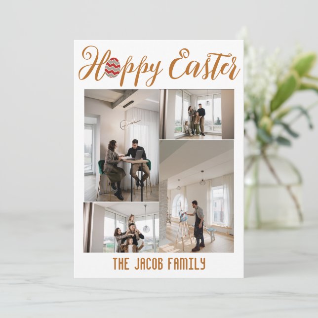 Happy Easter family, easter four photo collage  Holiday Card (Standing Front)