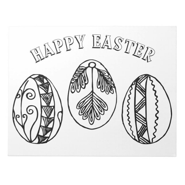 Happy Easter Fancy Easter Eggs Colouring Pages Notepad (Front)