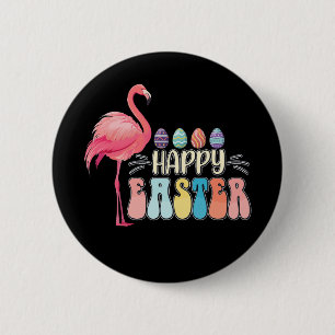 Happy Easter Flamingo Bunny Egg Basket 2 Inch Round Button