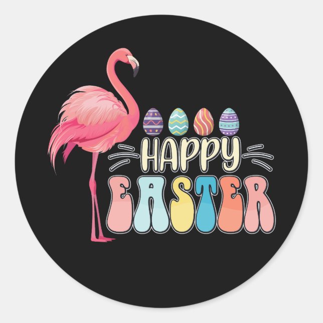 Happy Easter Flamingo Bunny Egg Basket Classic Round Sticker (Front)