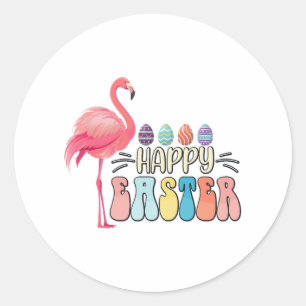 Happy Easter Flamingo Bunny Egg Basket Classic Round Sticker