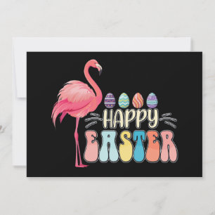 Happy Easter Flamingo Bunny Egg Basket Invitation