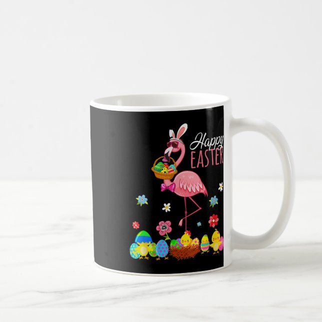 Happy Easter Flamingo With Easter Egg Bysket Hunti Coffee Mug (Right)