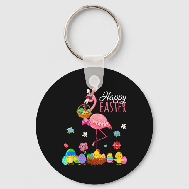 Happy Easter Flamingo With Easter Egg Bysket Hunti Keychain (Front)