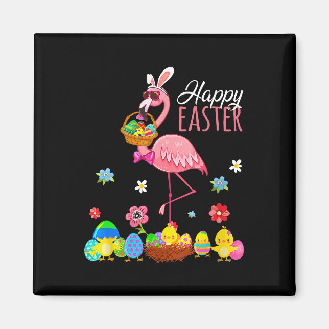 Happy Easter Flamingo With Easter Egg Bysket Hunti Magnet (Front)