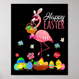 Happy Easter Flamingo With Easter Egg Bysket Hunti Poster