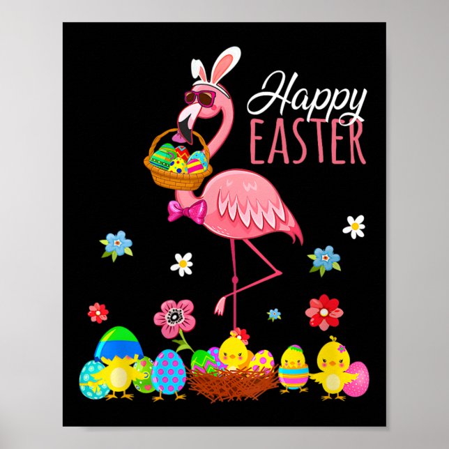 Happy Easter Flamingo With Easter Egg Bysket Hunti Poster (Front)
