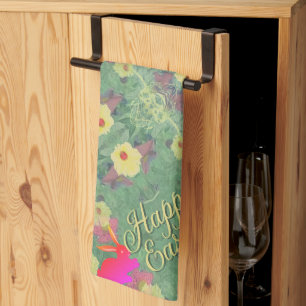 Happy Easter Floral Bunnies Kitchen Towels