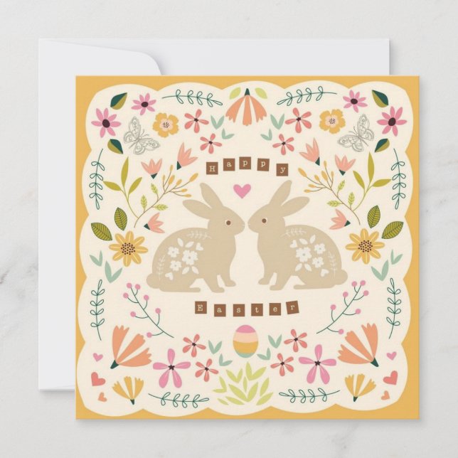 Happy Easter Floral Bunny Card – Cute Spring Easte (Front)