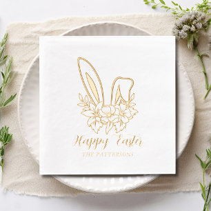 Happy Easter Floral Bunny Ears Personalized Name Foil Napkins