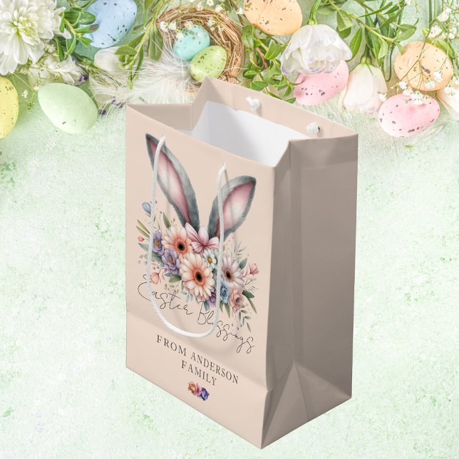 Happy Easter Floral Bunny Ears Pink Medium Gift Bag (Creator Uploaded)
