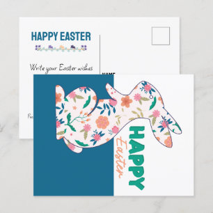 Happy Easter Floral Bunny Editable Postcard
