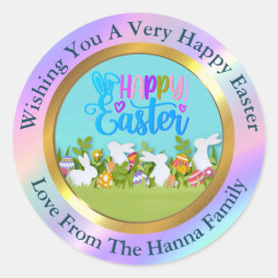 Happy Easter - Floral Bunny & Eggs Favor Classic Round Sticker