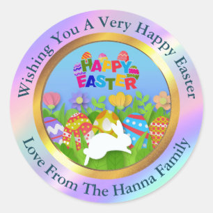 Happy Easter - Floral Bunny & Eggs Favor Classic Round Sticker