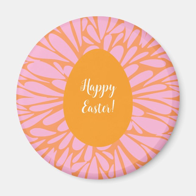 Happy Easter floral burst orange egg magnet (Front)