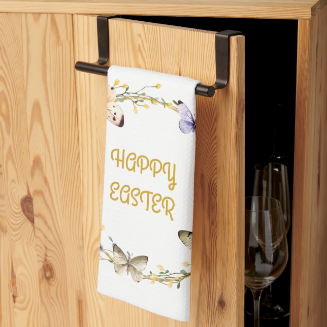 Happy Easter Floral Butterfly Wreath  Kitchen Towe Kitchen Towel (Thirds Fold)
