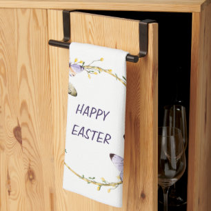 Happy Easter Floral Butterfly Wreath  Kitchen Towe Towel