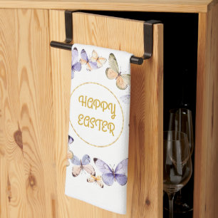 Happy Easter Floral Butterfly Wreath  Kitchen Towe Towel