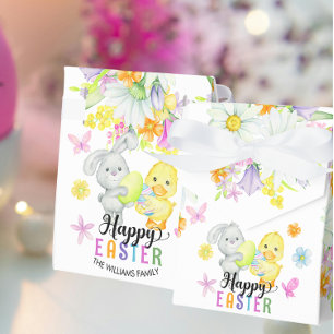 Happy Easter Floral Cute Bunny & Chick   Favor Box