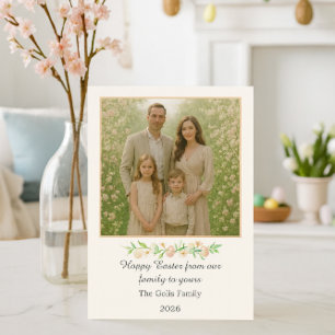 Happy Easter Floral Family Photo Flat Holiday Card
