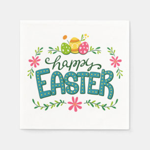 Happy Easter Floral Flowers Easter Eggs Napkin