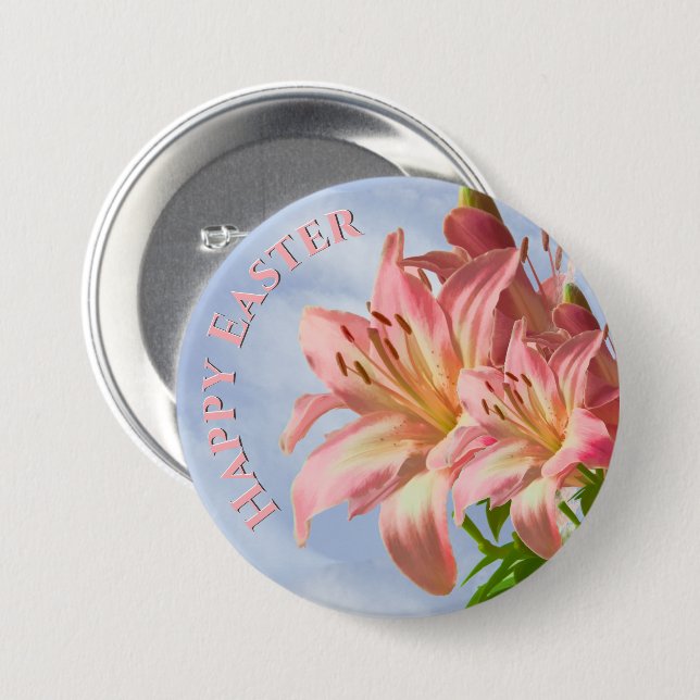Happy Easter - Floral Photography Pink Easter Lily 3 Inch Round Button (Front & Back)