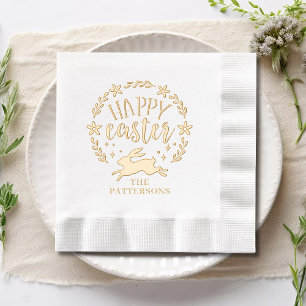 Happy Easter Floral Wreath Personalized Name Foil Napkins