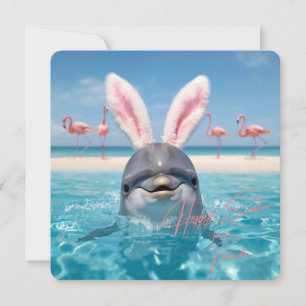 Happy Easter Florida Beach Flamingos and Dolphin Holiday Card