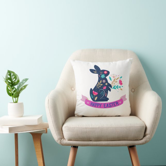 Happy Easter Flowered Bunny Toddler T-shirt Throw Pillow (Chair)