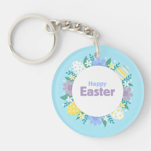 Happy Easter Flowers and Eggs Keychain