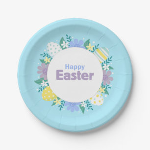 Happy Easter Flowers and Eggs  Paper Plate
