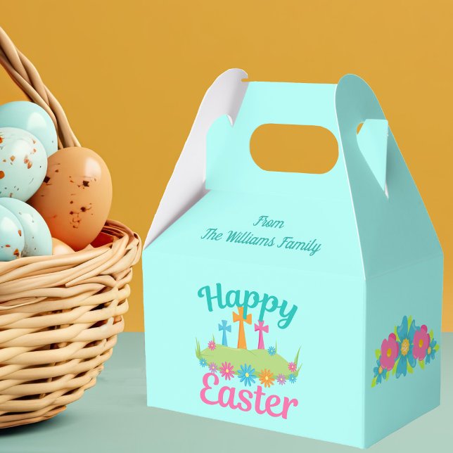 Happy Easter Flowers Crosses Pretty Religious Favor Box (Creator Uploaded)