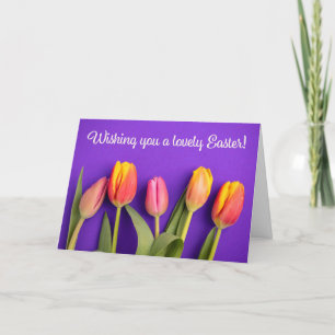 Happy Easter For Anyone Beautiful Tulips on Purple Holiday Card
