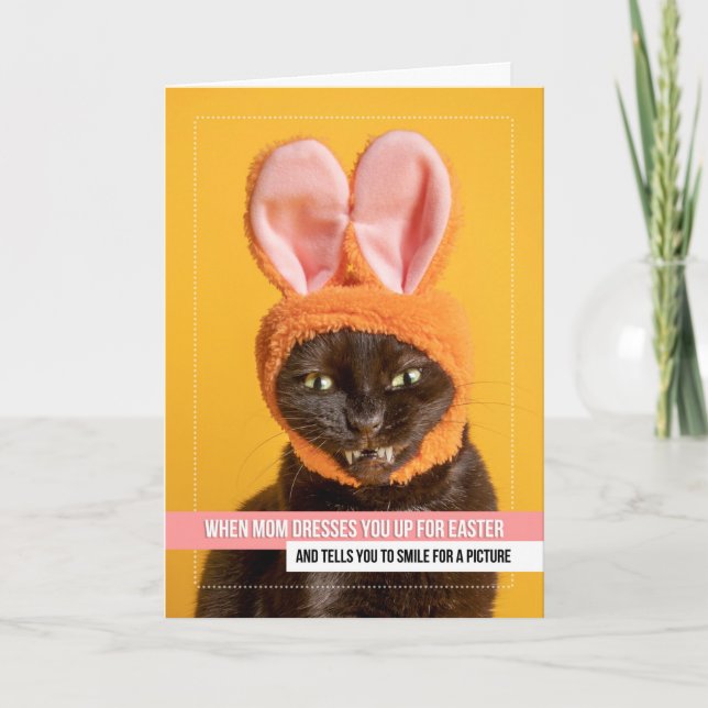 Happy Easter For Anyone Funny Cat Smiling Holiday Card (Front)