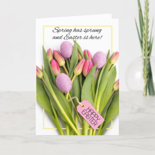 Happy Easter For Anyone Purple Tulip Bouquet Photo Holiday Card