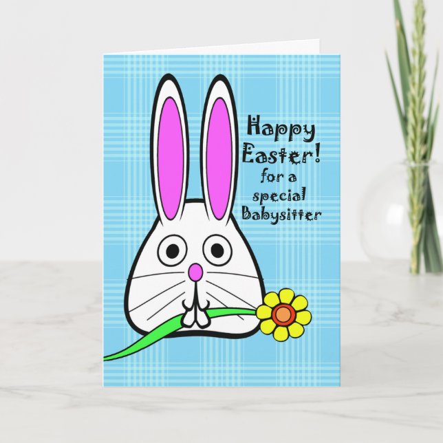 Happy Easter for Babysitter, Cute Bunny and Flower Holiday Card (Front)
