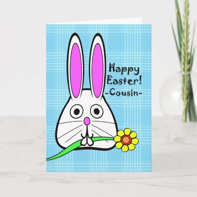 Happy Easter for Cousin, Cute Rabbit with Flower Holiday Card (Front)